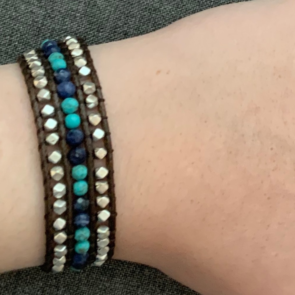 brown, blue and silver beaded lucky brand bracelet